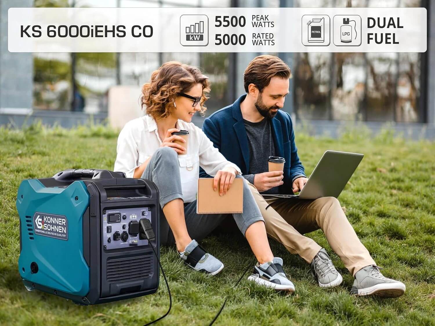 KS KÖNNER SÖHNEN KS 6000iEHS CO -kaksoispolttoaineinen kannettava invertterigeneraattori, maksimiteho 5500 W, CO-anturi, 100 % kuparikäämitys, LED-näyttö, kevyt kantolaukku, ihanteellinen ulkokäyttöön ja retkeilyyn - Image 10